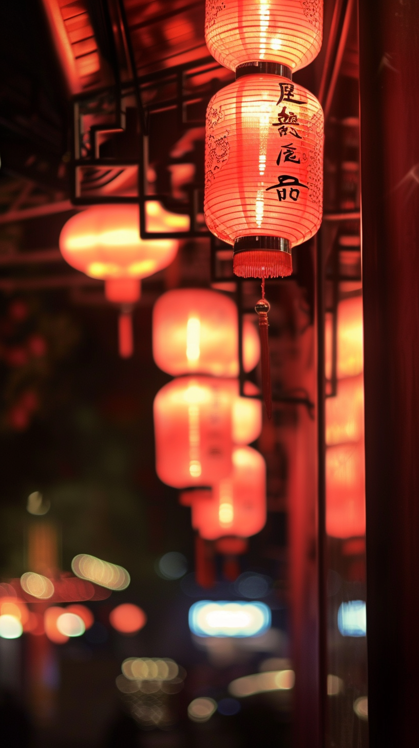 喜庆红灯笼高挂传统中国风