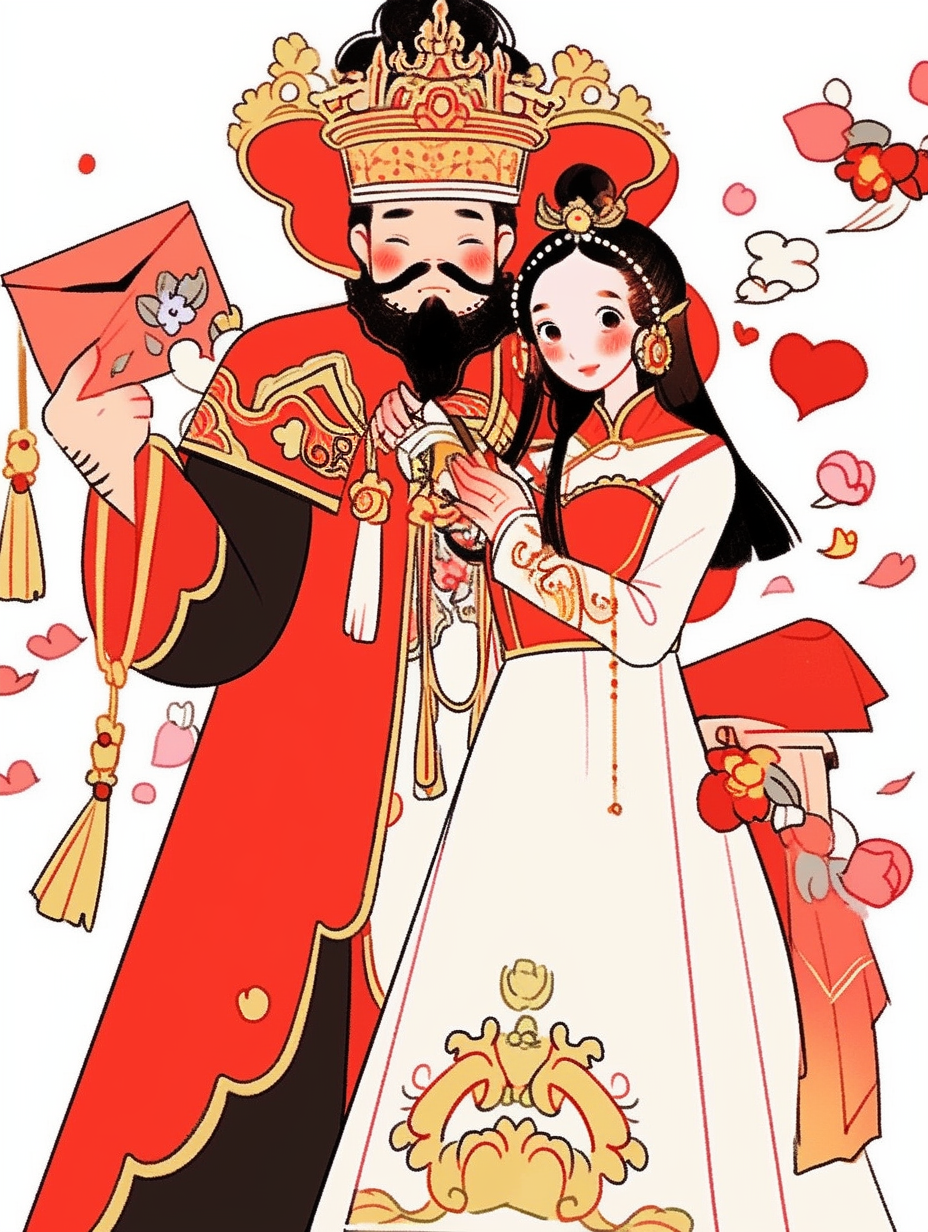古装人物情侣形象的喜庆喜报设计