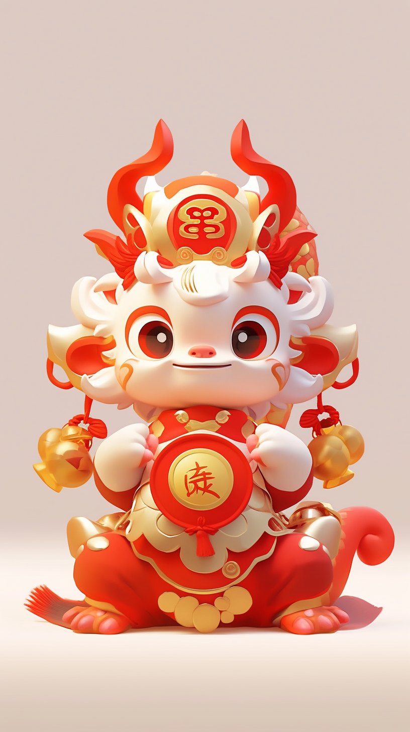 可爱3D瑞兽造型春节宣传物料喜庆