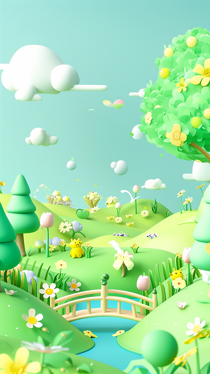 可爱3D风格春日风景壁纸