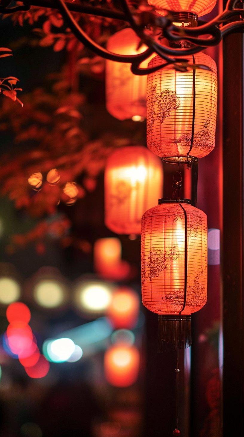 喜庆红灯笼点亮夜景中国风韵味