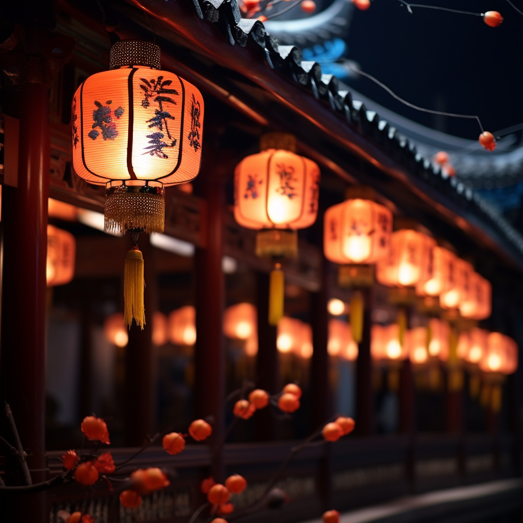 古色古香灯笼夜景中式传统韵味