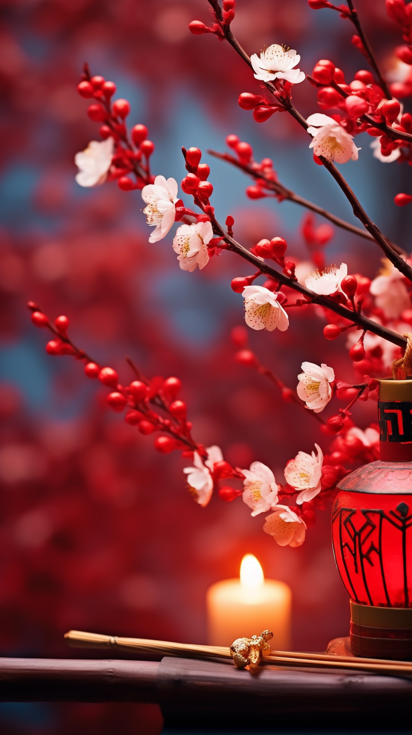 红梅花开迎新春喜庆氛围满溢壁纸