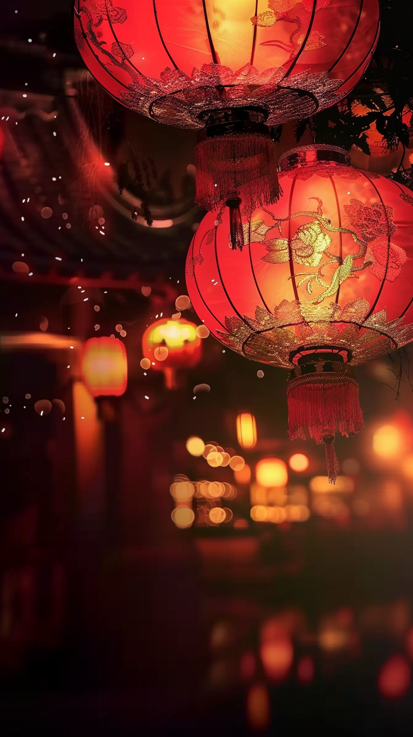 喜庆红灯笼装点浓郁中国风春节壁纸