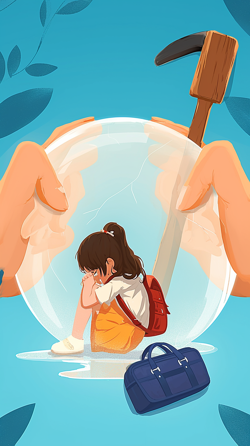 双手破茧守护儿童暖心插画传递正能量