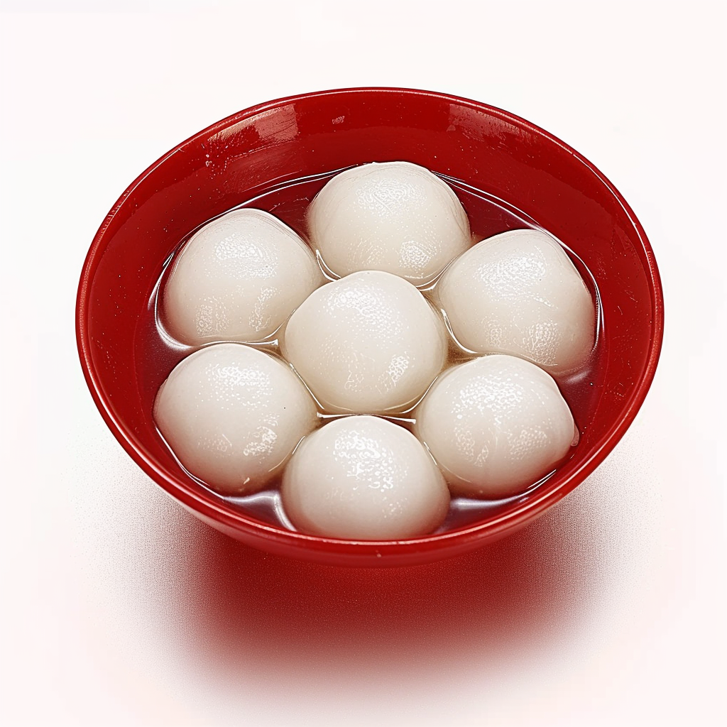 红色碗中盛美味汤圆传统美食惹人爱