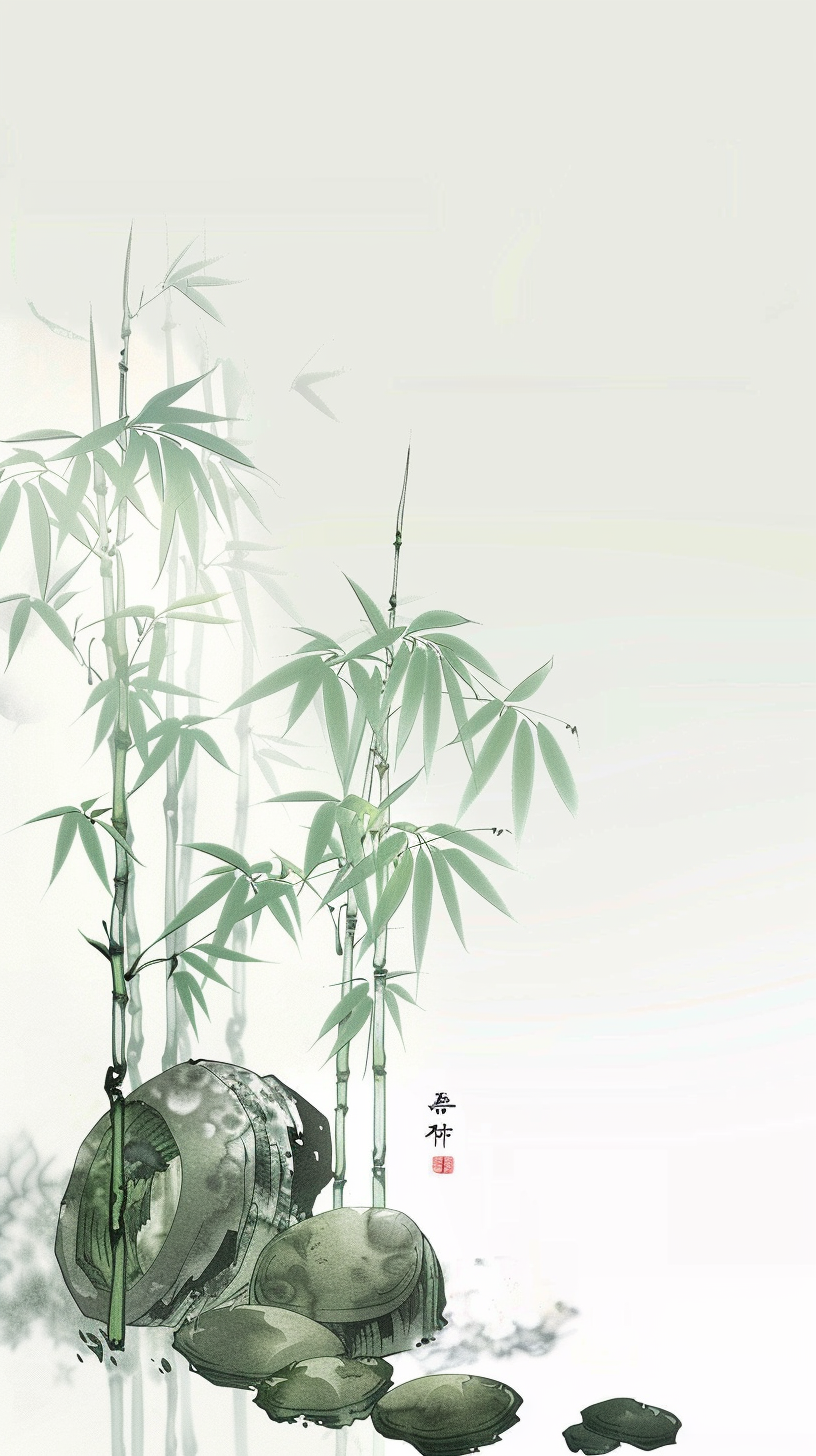 水墨风格竹子画清新自然之美