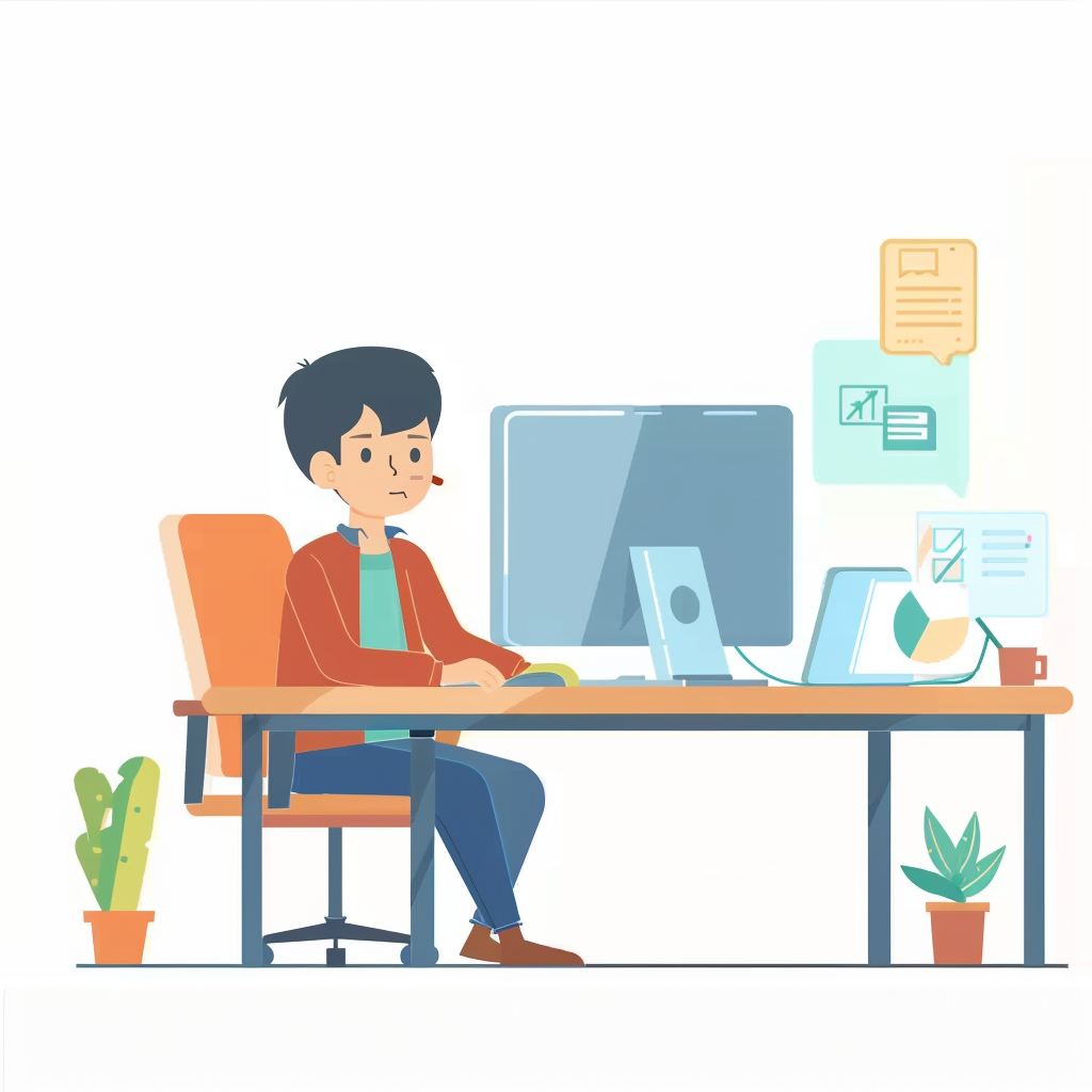 办公族的电脑桌面场景图 办公桌绿植