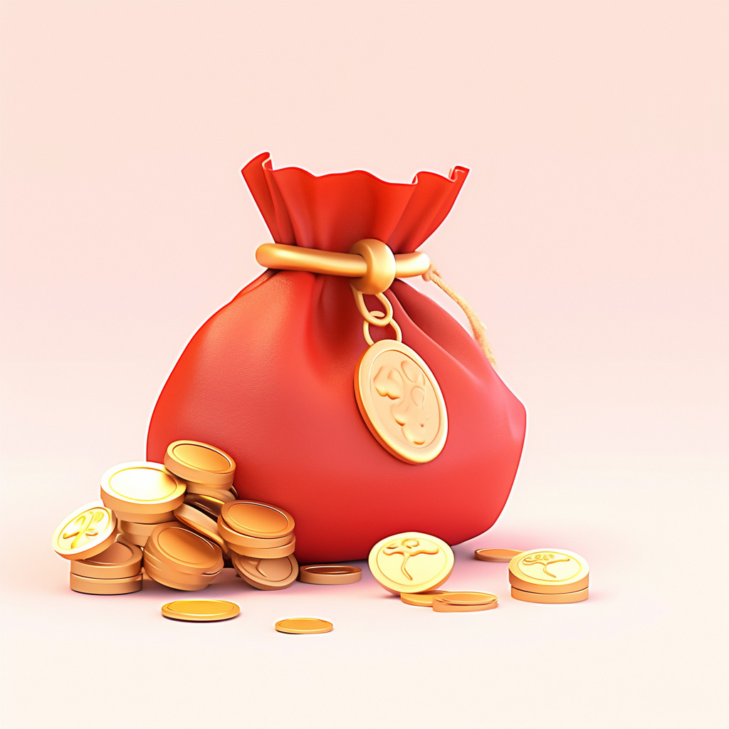 喜庆红色钱袋与金币 象征财富满满素材