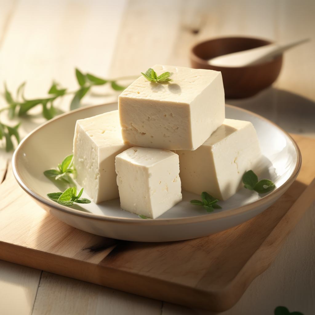 美味豆腐块摆盘清新简约的美食宣传图