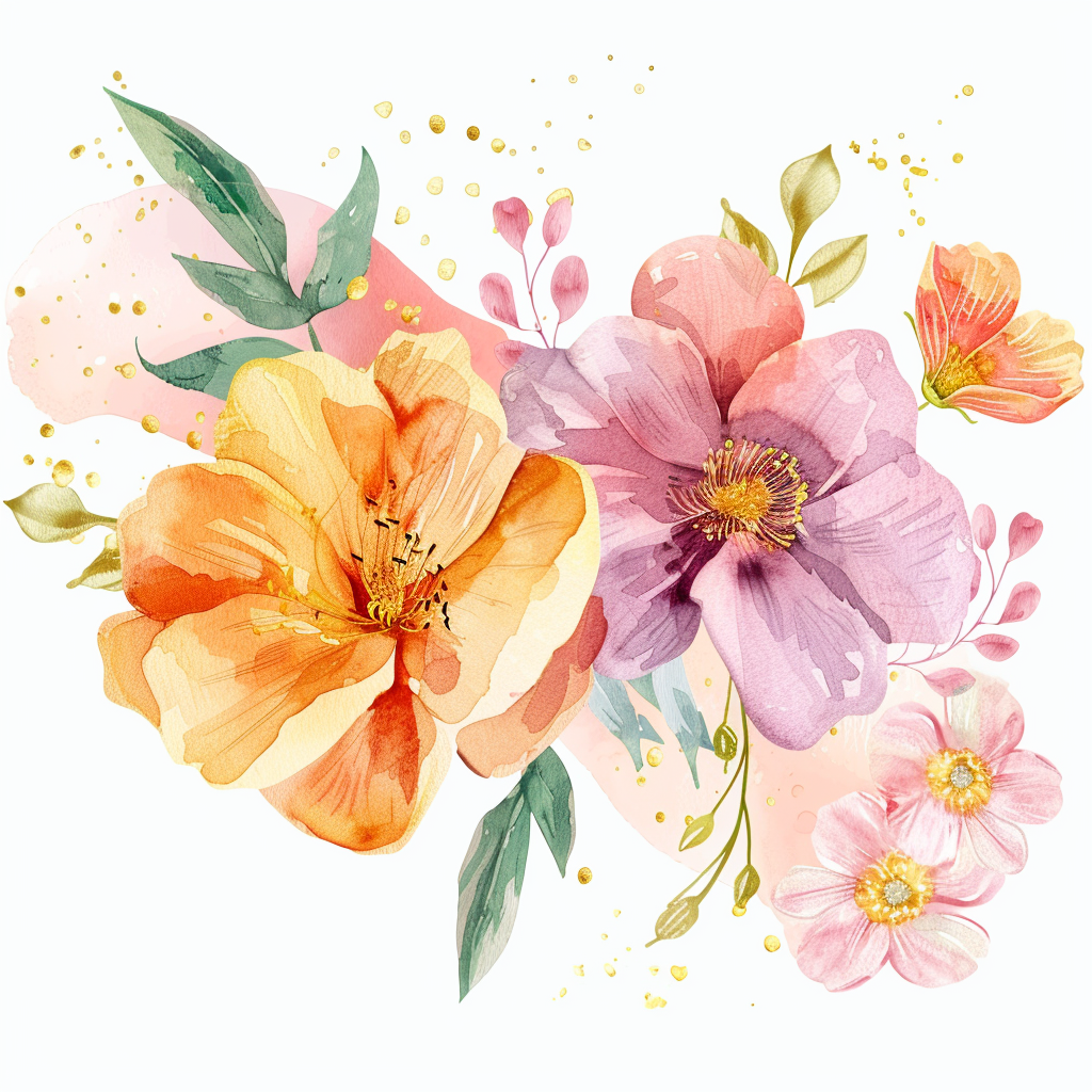 多彩鲜花水彩画浪漫唯美装饰素材