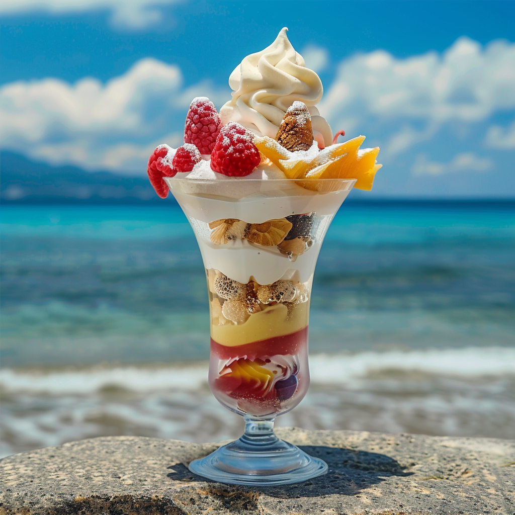 海边的美味甜品高颜值多层水果冰淇淋
