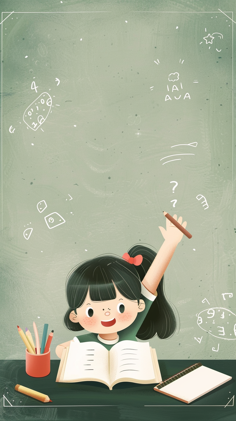 可爱女孩认真学习场景图 教学宣传