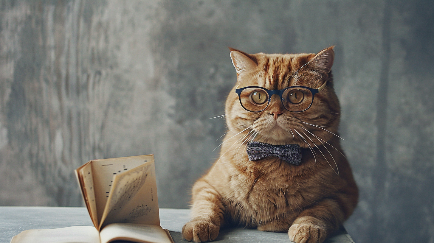 戴眼镜的猫咪与书本文艺可爱范