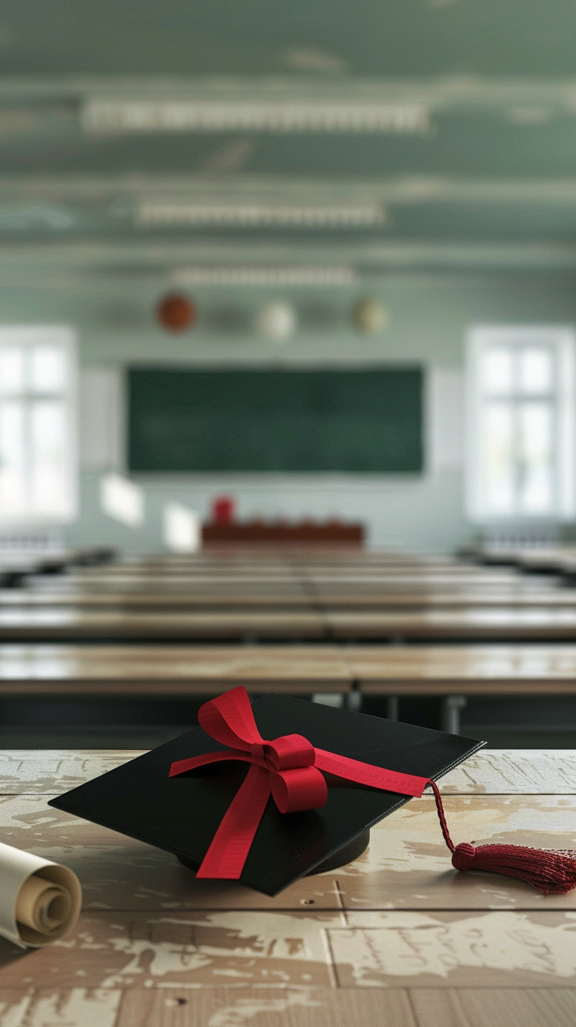 教室内的毕业帽 象征学业有成的宣传物料