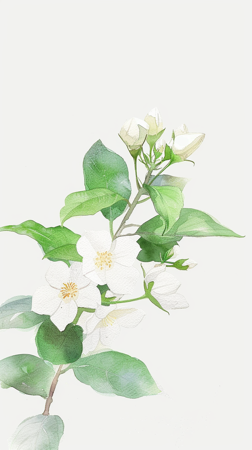 清新手绘茉莉花图壁纸素材