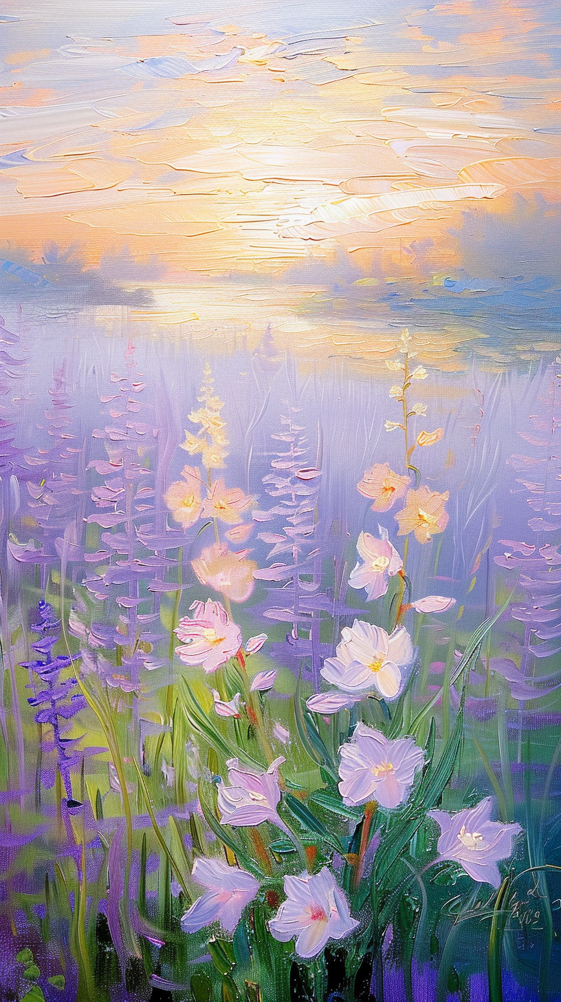 唯美紫色花卉油画壁纸