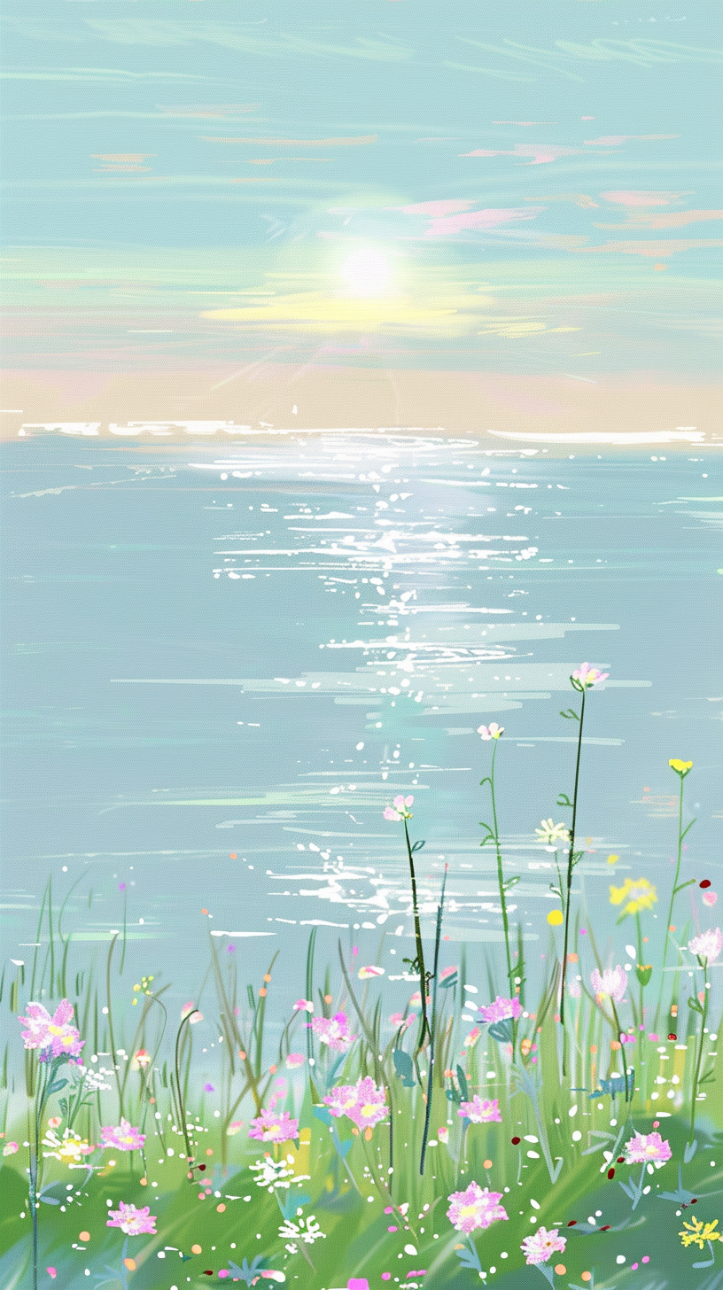 清新海洋风光壁纸赏花海观日落