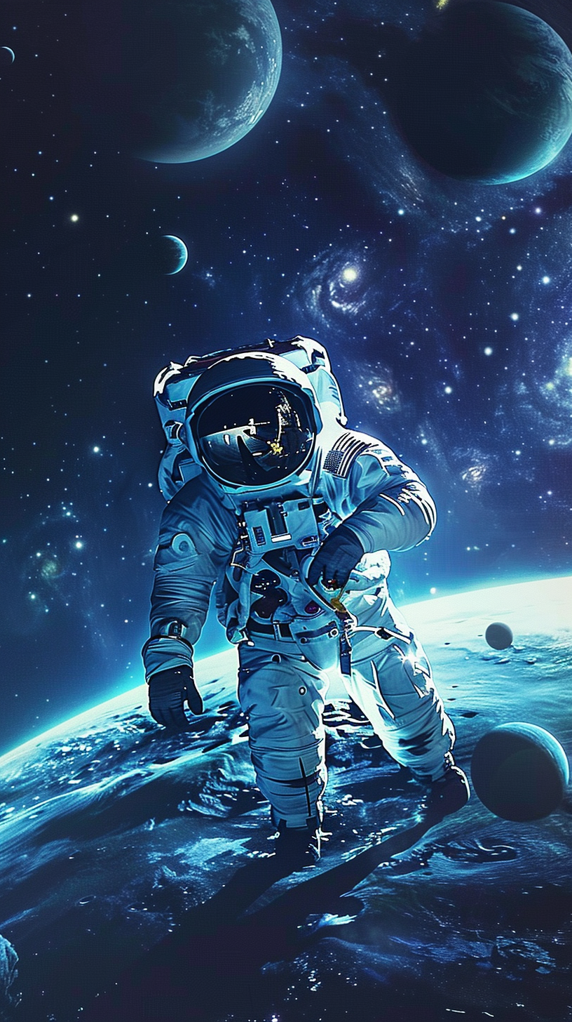 宇航员在浩瀚宇宙中漫步太空景象