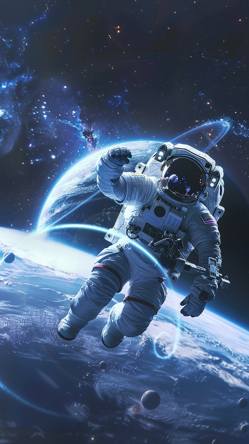 宇航员遨游太空震撼画面壁纸素材