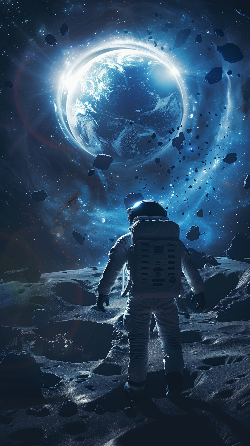 宇航员在月球遥望地球的震撼太空景象壁纸
