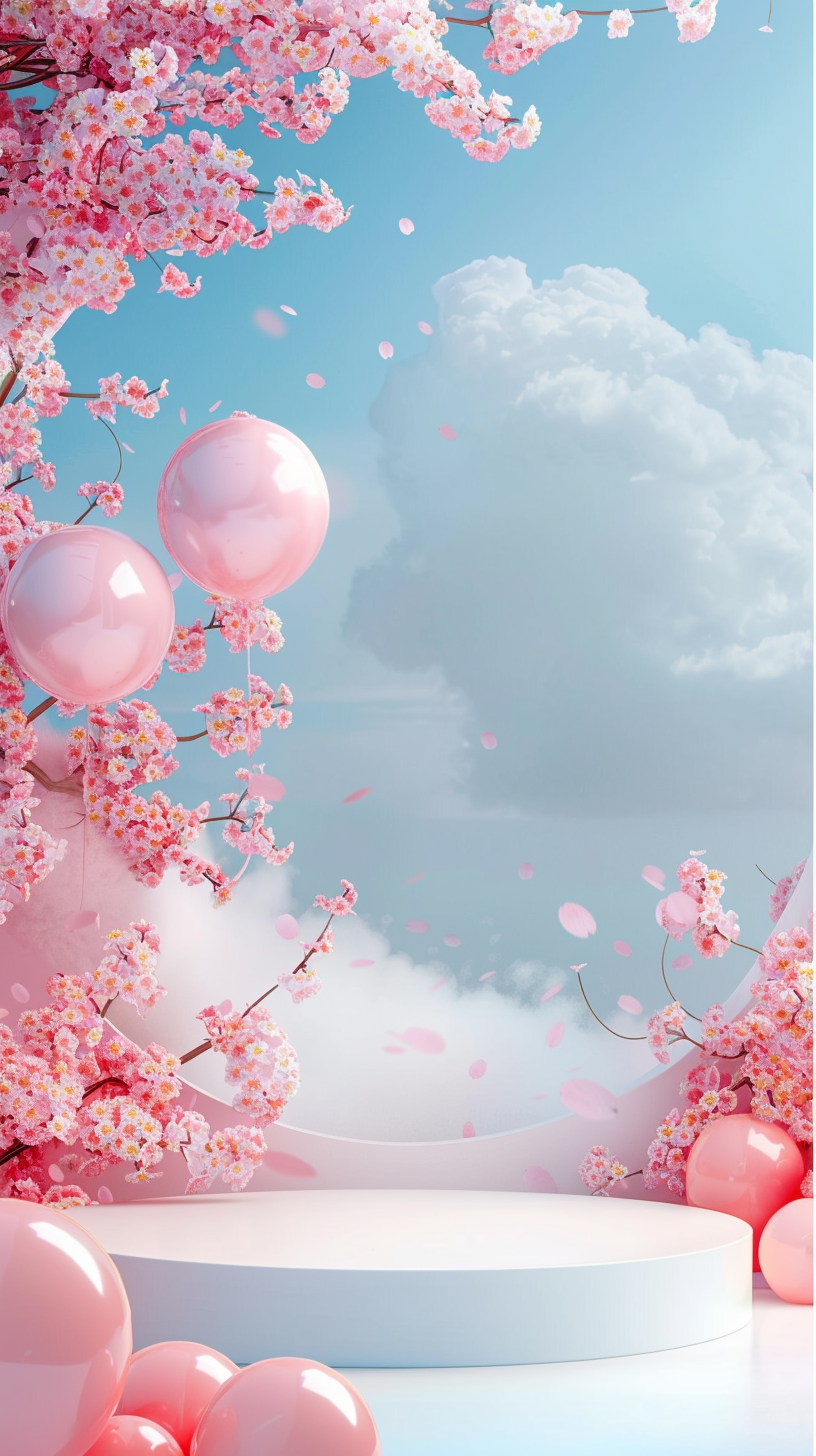 粉色樱花气球装饰背景 浪漫唯美3D场景