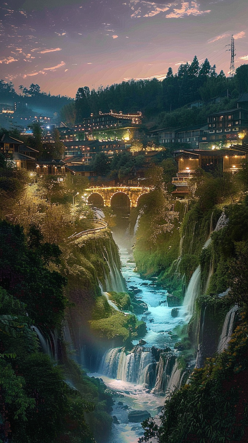 美丽山间夜景图赏瀑布流水好风光