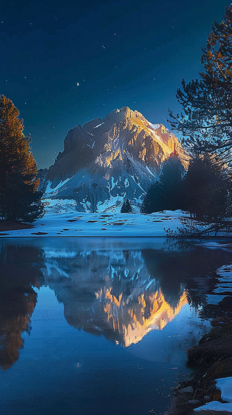 雪山湖泊绝美夜景图壁纸皆