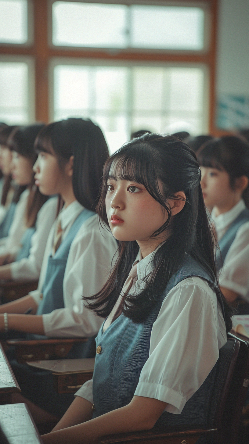 身穿校服的学生们在教室认真听讲的画面