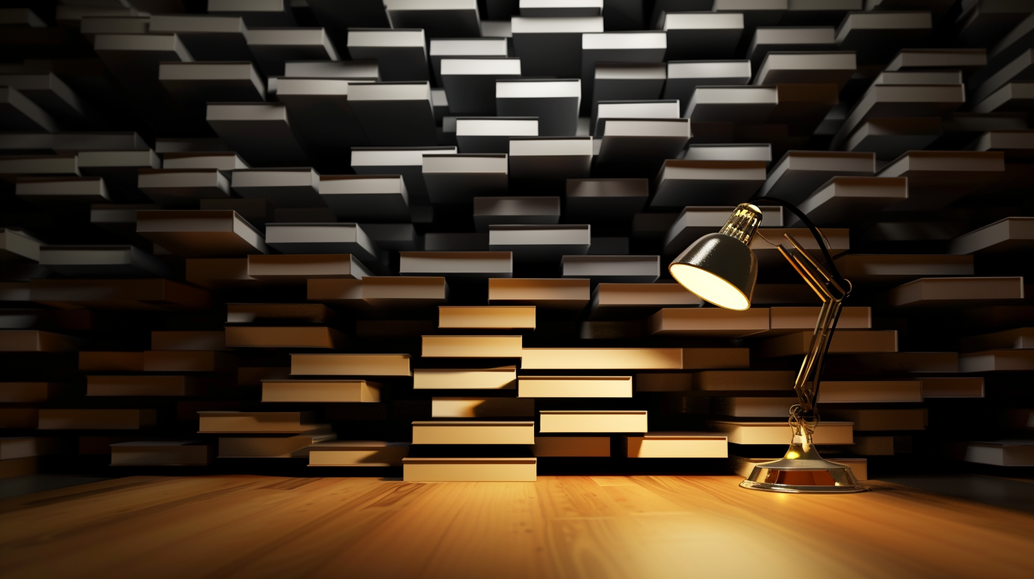 独特台灯置于书墙旁文艺范的背景图