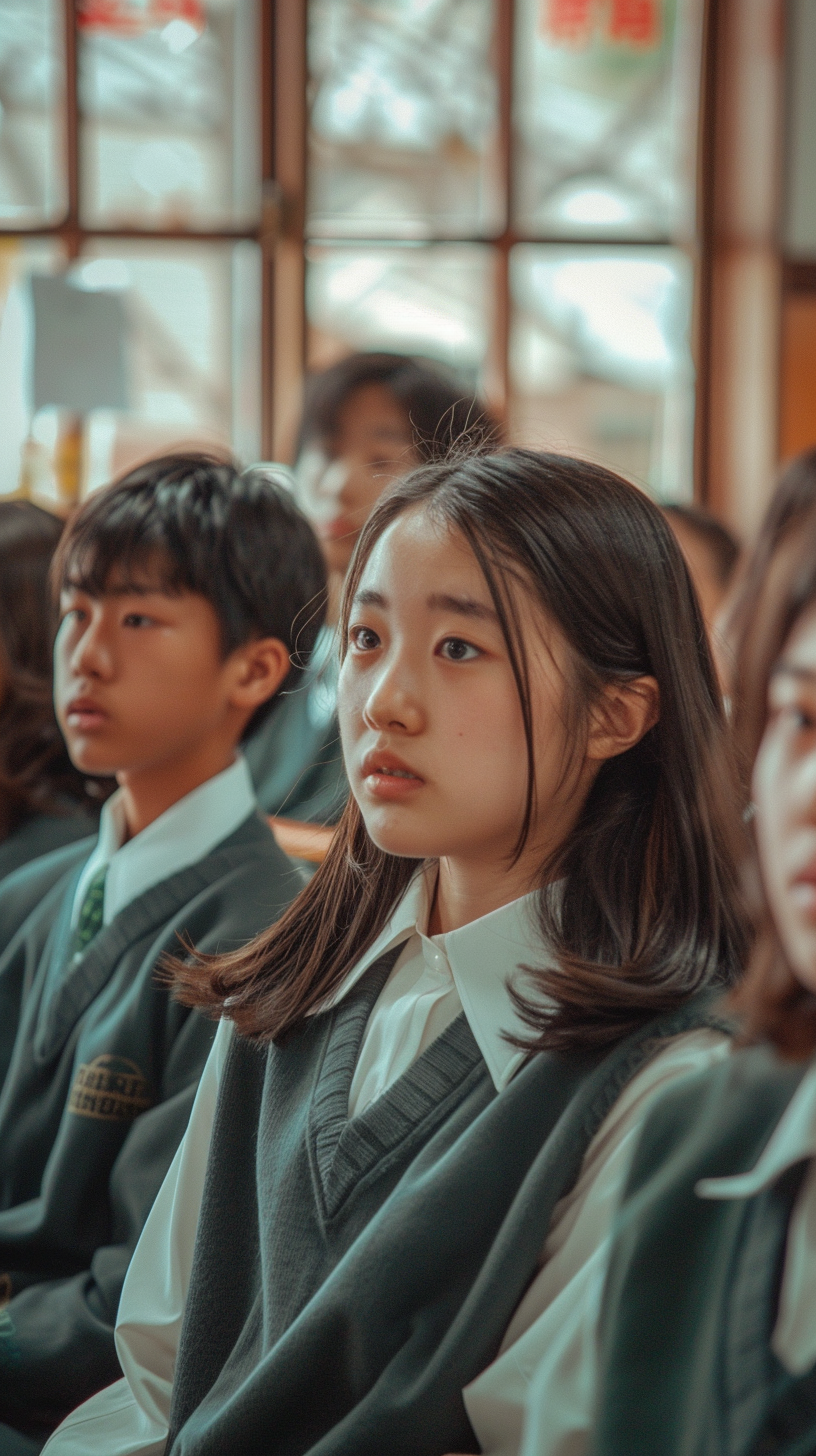 身穿校服的学生们听讲校园教学场景