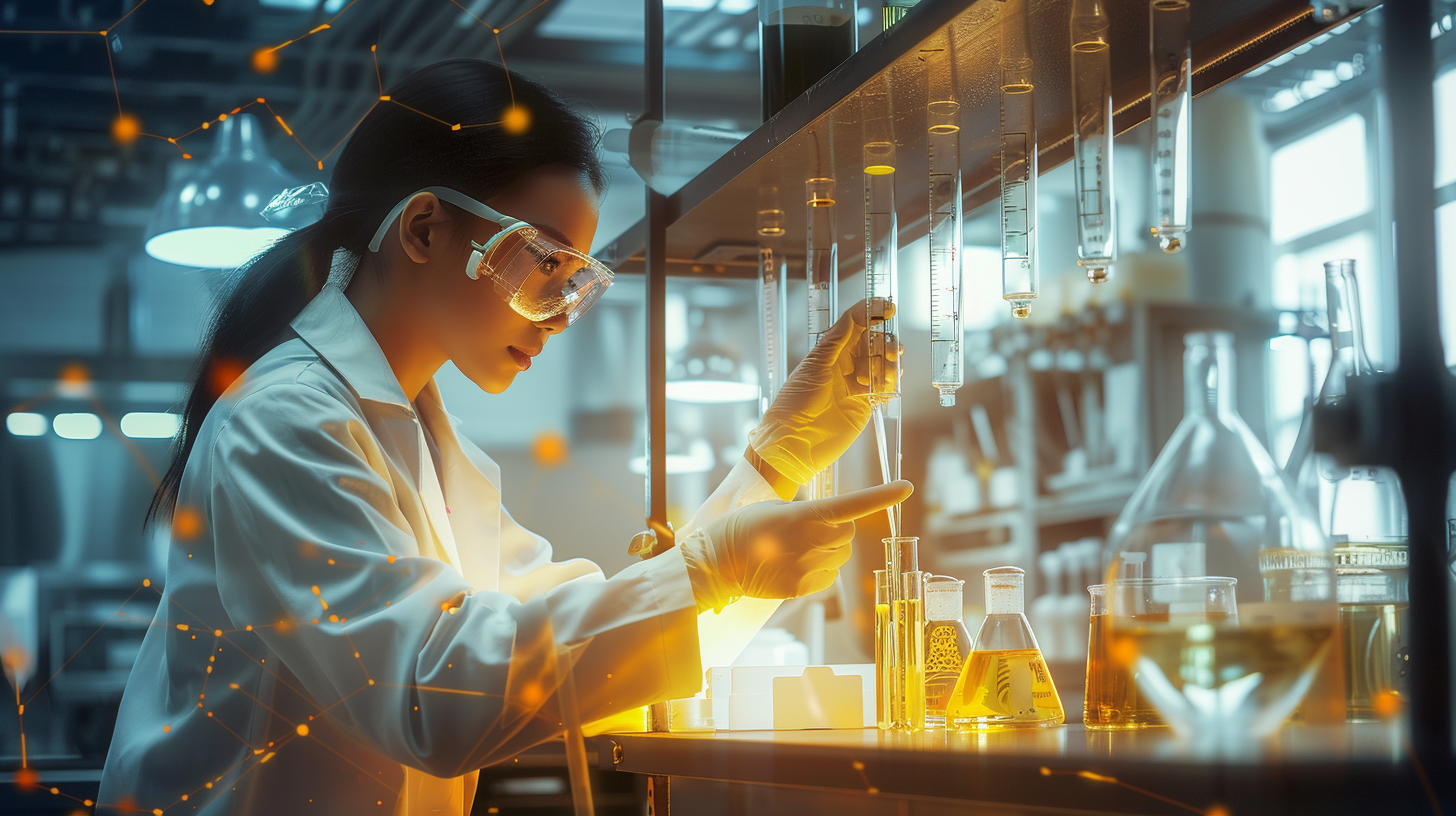 科研人物专注实验 展现科学魅力的宣传图