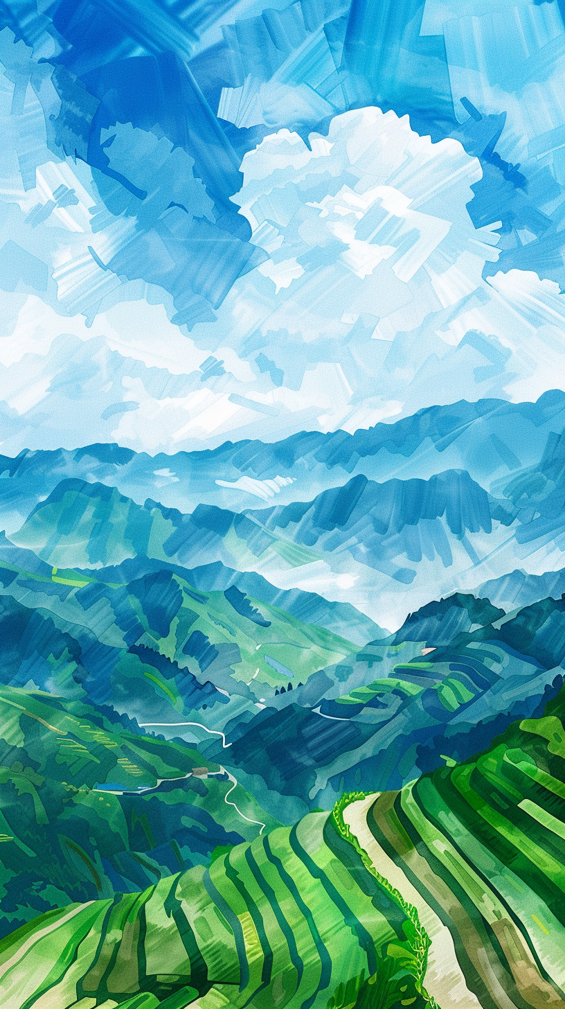 青山绿水蓝天白云的美丽风景壁纸