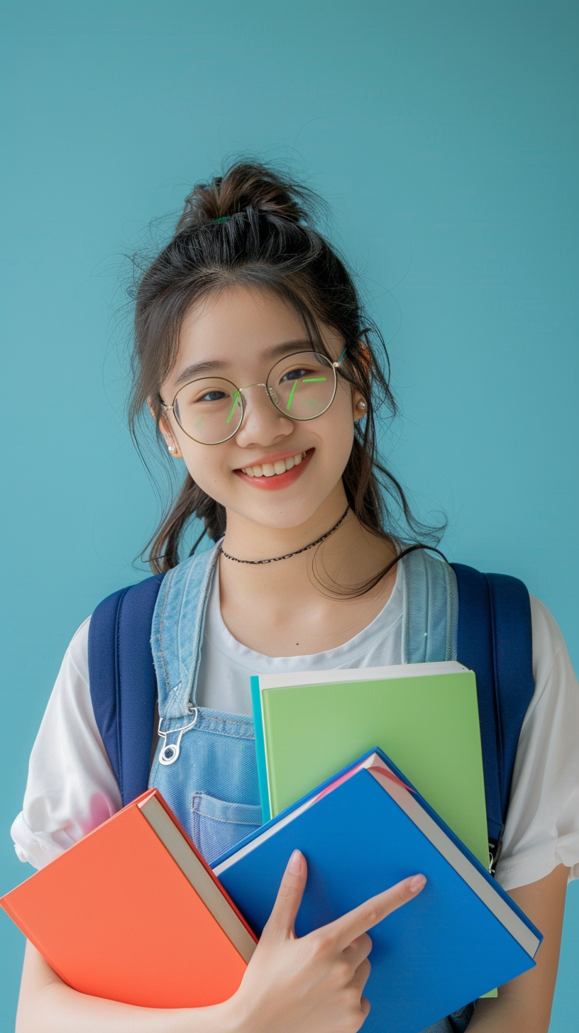 学生怀抱多彩书本展现青春风采