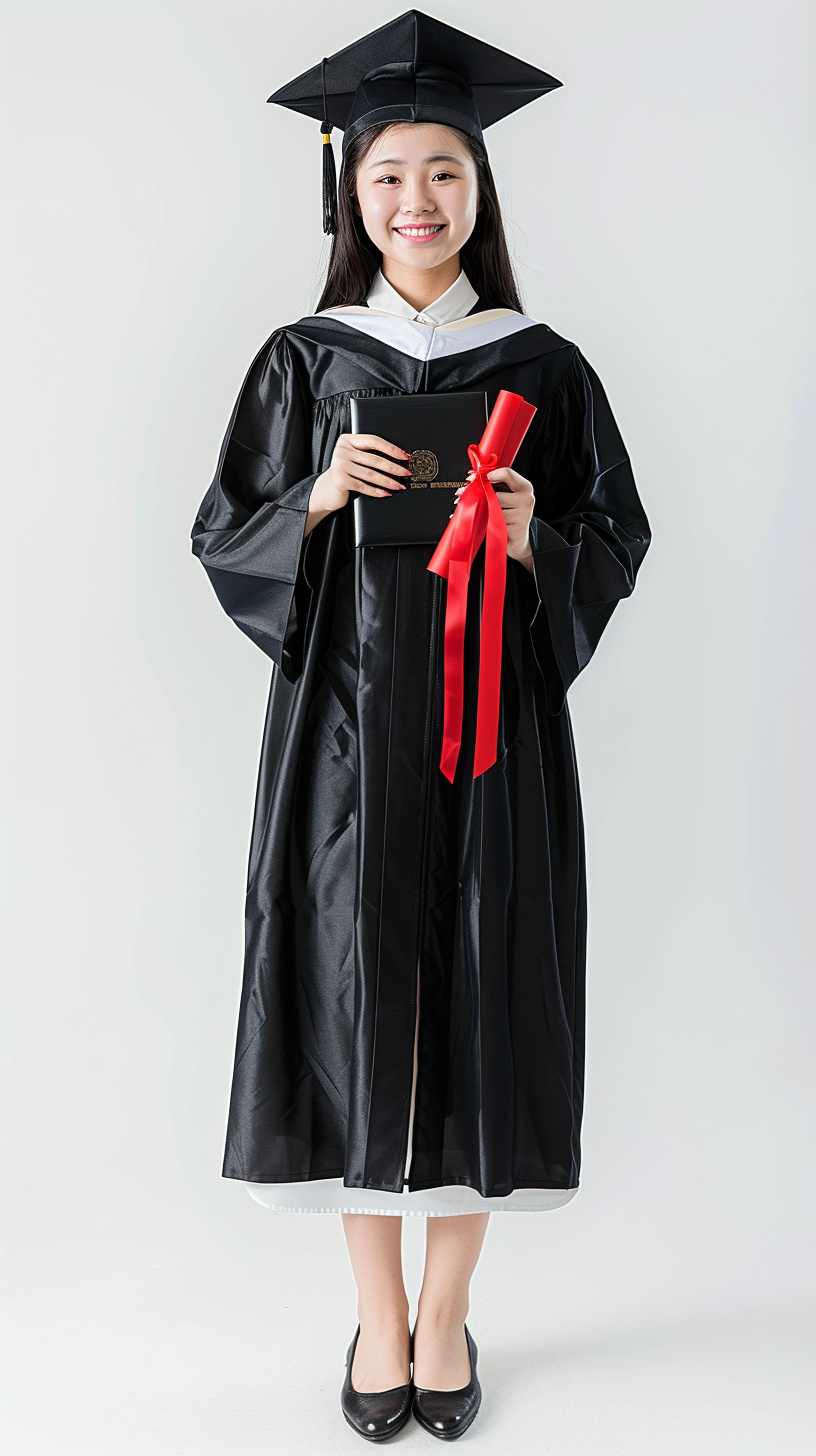 身着学士服手持证书的毕业生形象照