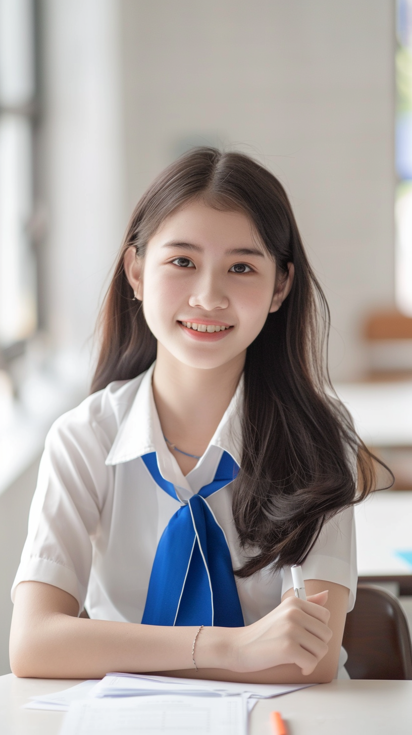 身着校服的女学生形象用于校园宣传物料
