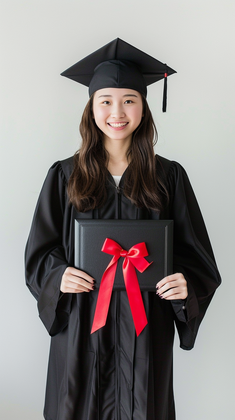 身穿学士服手持证书的毕业生形象照
