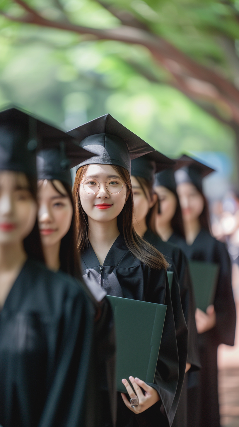 身着学士服手持证书的学生们毕业啦