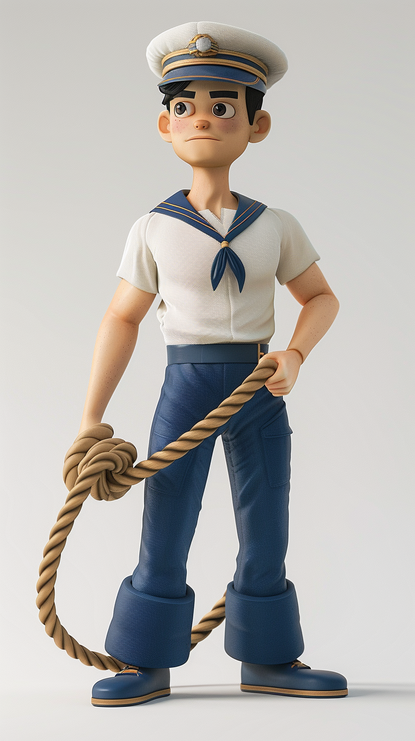 水手服人物手持绳索形象的3D宣传物料