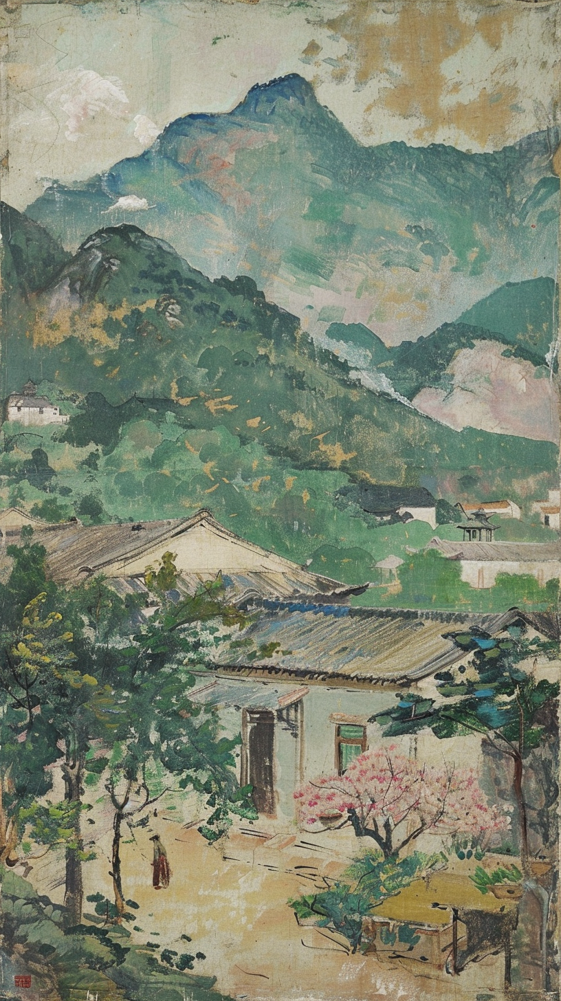 清新手绘乡村风景图自然之美