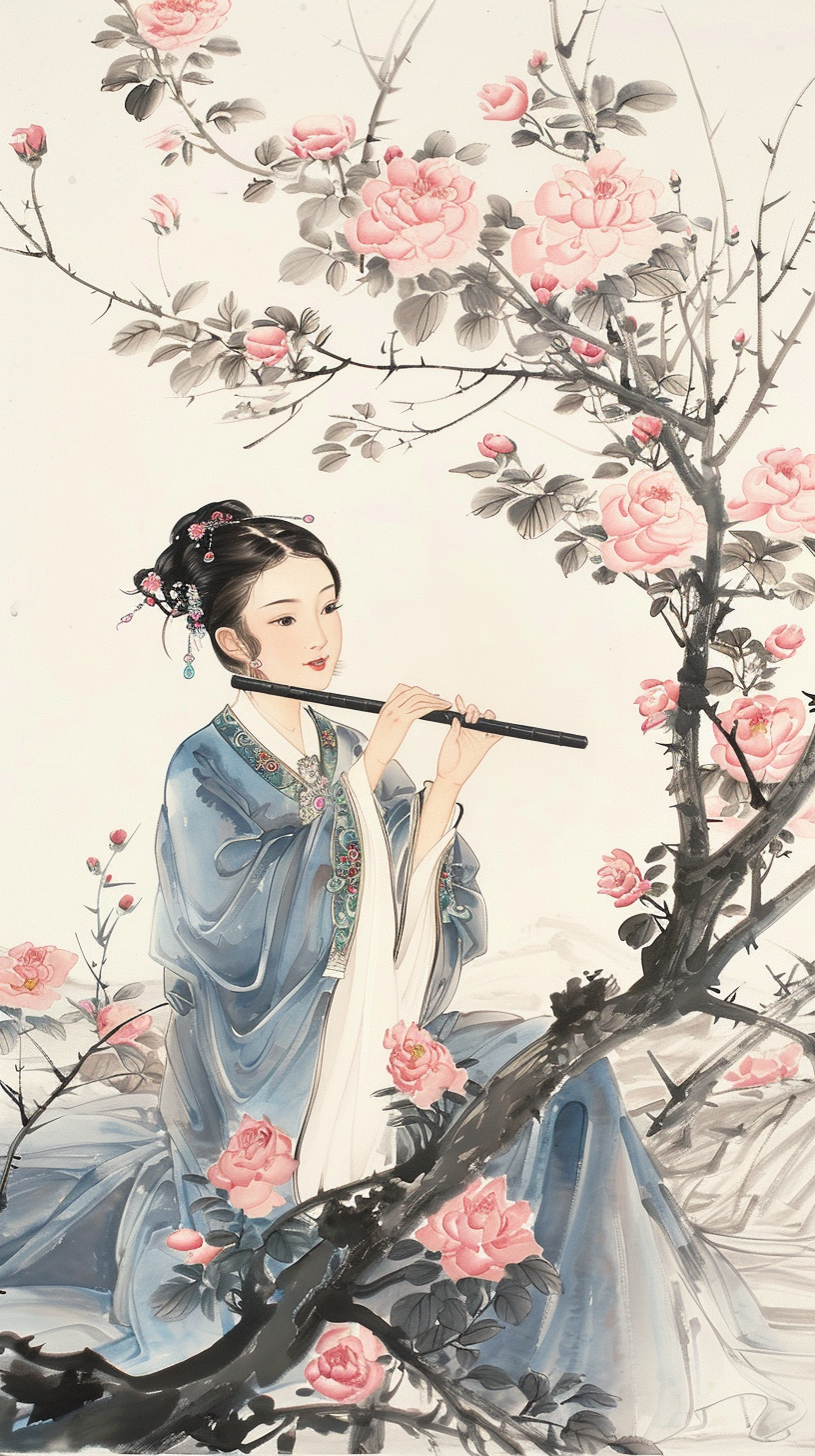 古装女子吹笛图文艺优雅