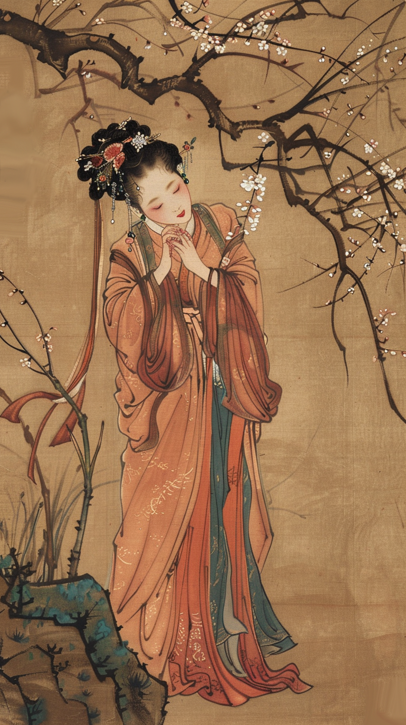 古装人物赏梅花图古典文艺之美