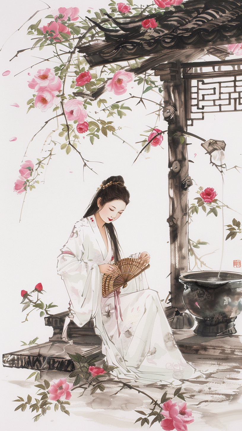 古装女子优雅持扇古典文艺