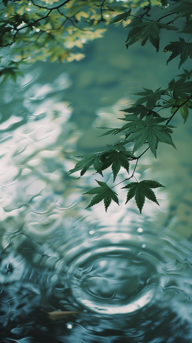 水中枫叶漾涟漪清新树叶壁纸