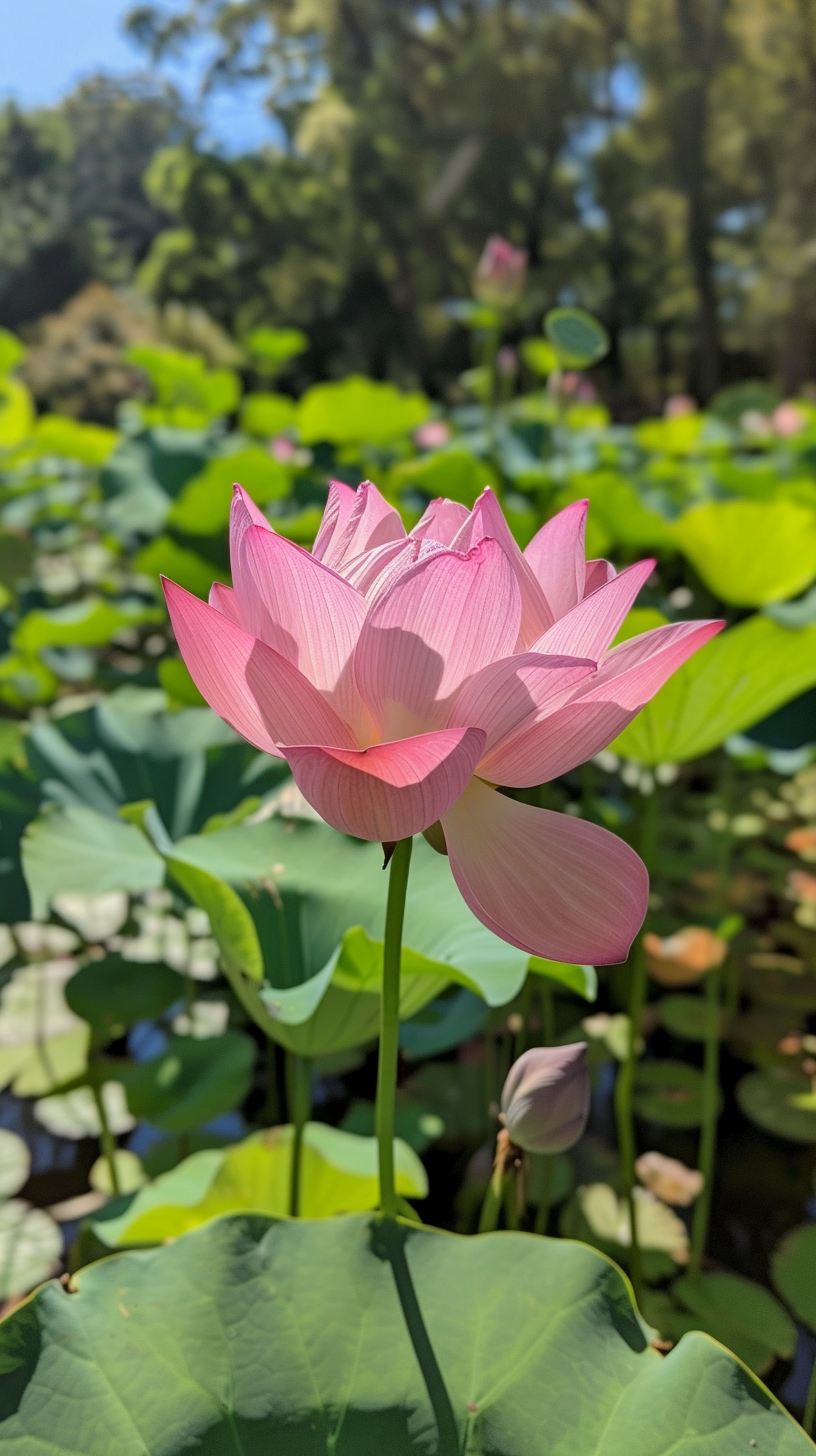 粉色荷花盛开赏夏日清新自然美景