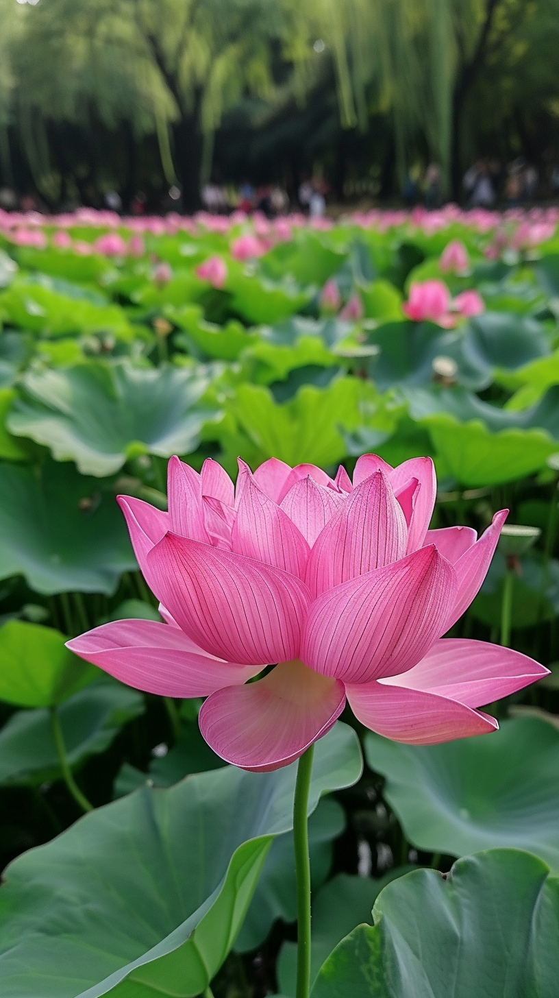 粉色荷花盛开赏美丽湖泊夏日风光