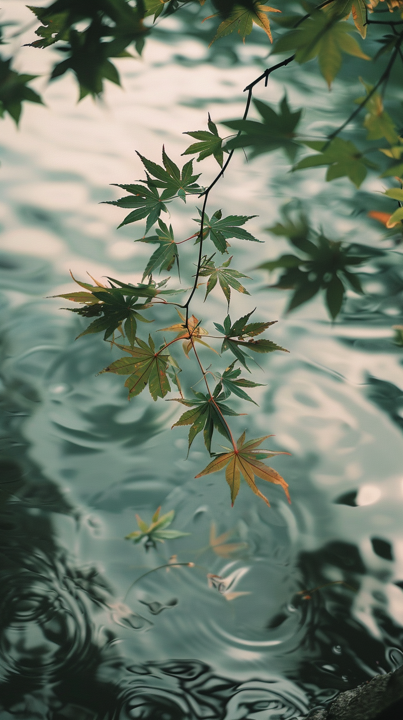 水中枫叶倒影之美清新树叶壁纸