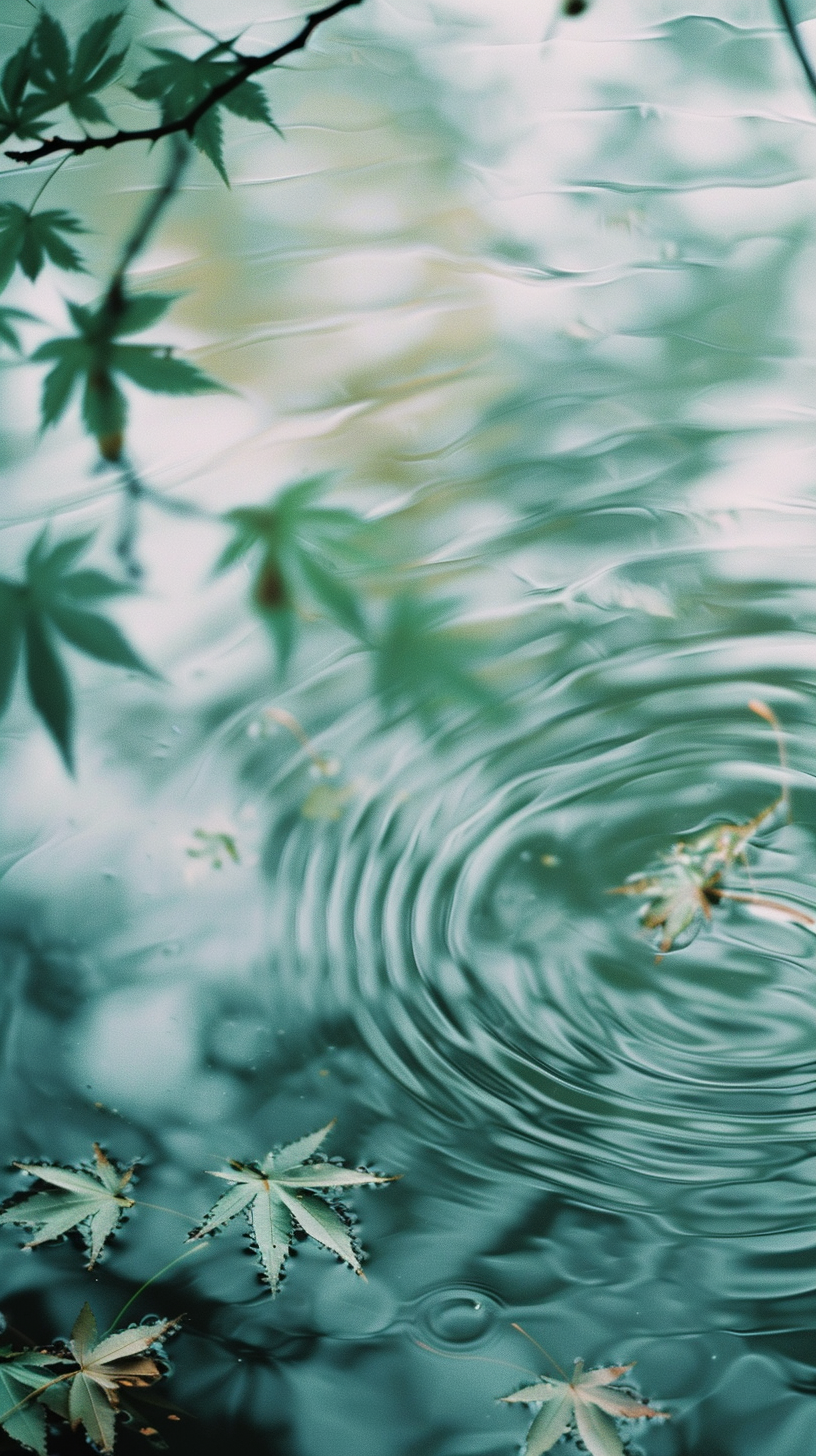 水波荡漾绿叶飘清新壁纸自然