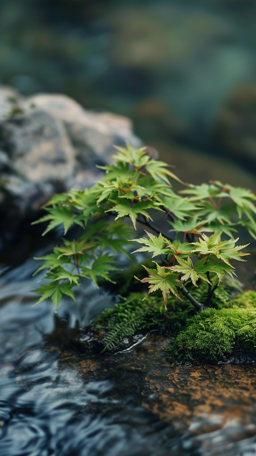 清新水边绿植壁纸素材