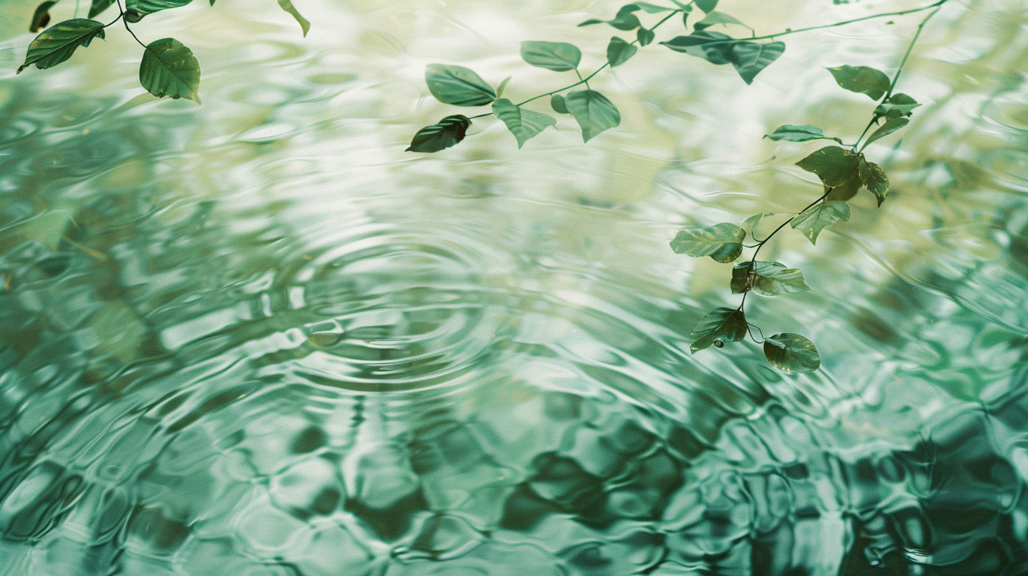 水波荡漾绿叶飘清新自然纹理背景